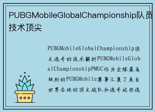 PUBGMobileGlobalChampionship队员技术顶尖